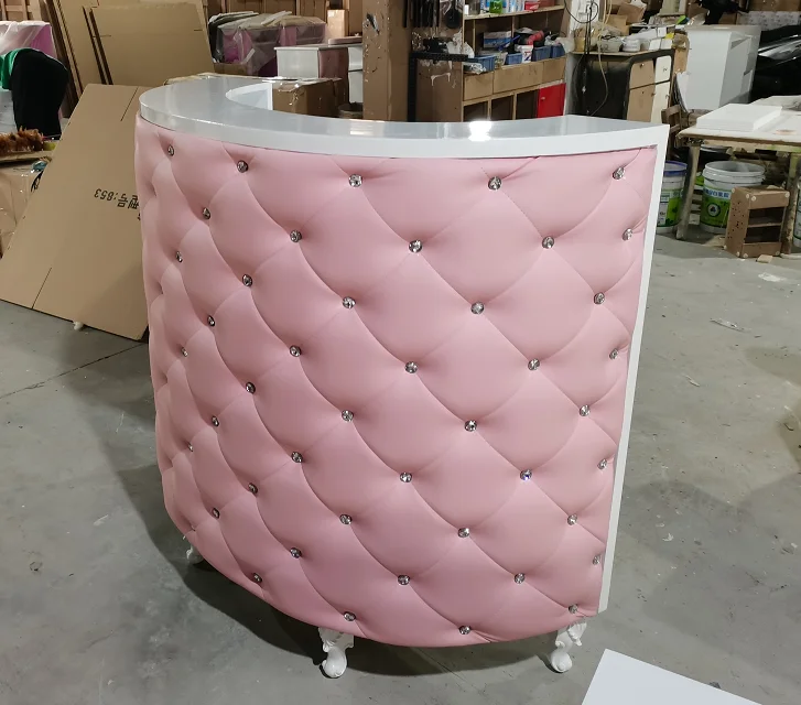 Pink color Diamond buttons reception desk for hair salon boutique counter reception desk QZ-P721