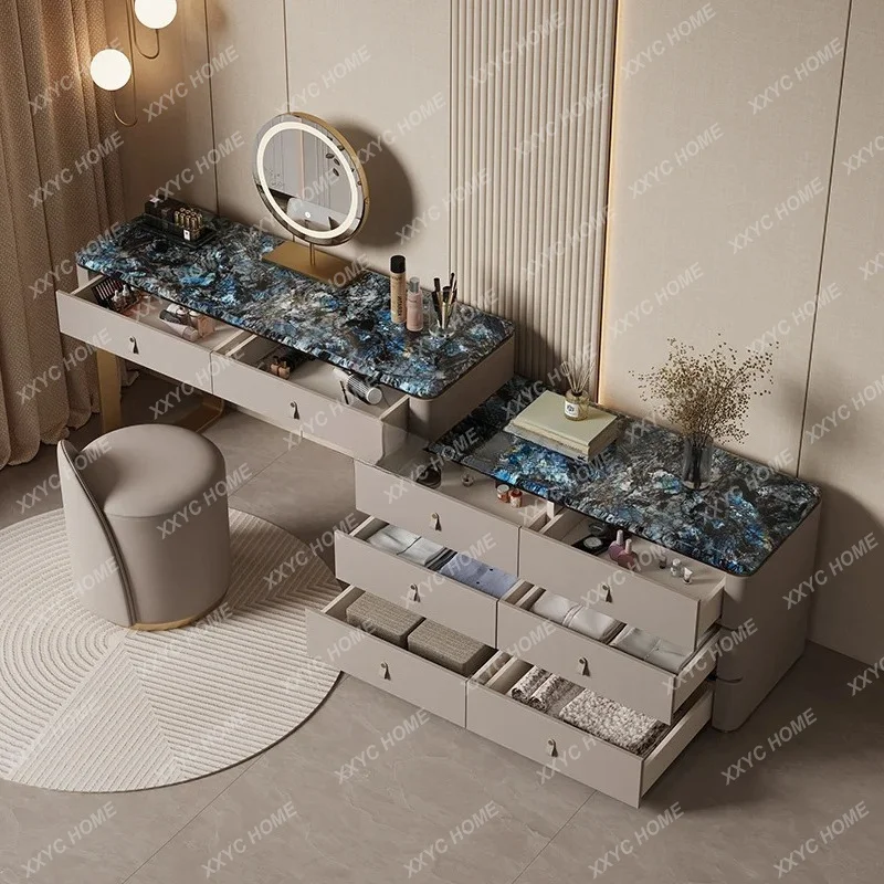 A  Light luxury marble dresser TV cabinet integrated solid wood, modern simple master bedroom high sense