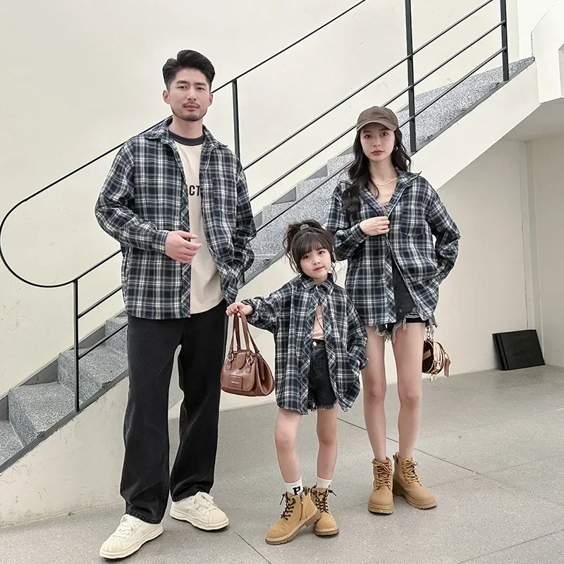 2024 Men Baby Boys Plaid Top Dad Mom And Son Daughter Equal Shirts For The Whole Family ClothesWomen Girls Long Sleeve Blouse