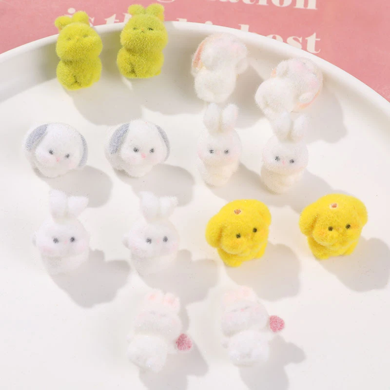 1 Stuks Kawaii Flocking Konijn Sleutelhanger Accessoires Schattige Dieren Sleutels Accessoires Diy Hanger Easter Speelgoed Cadeau Voor Volwassenen Kinderen Feest