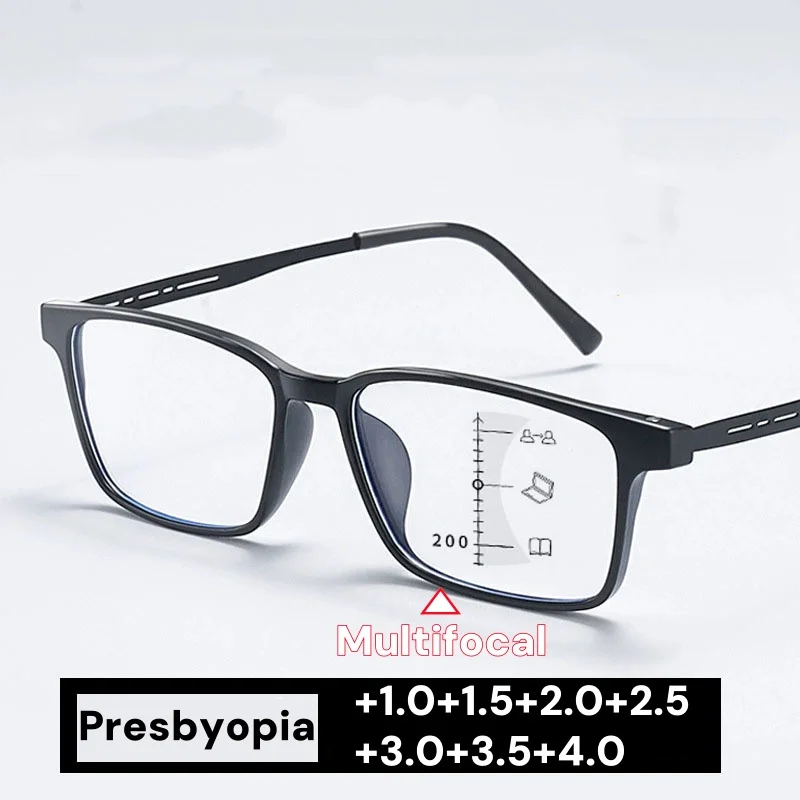 

Retro Multifocal Reading Glasses Men Women Anti Blue Light Finished Square Presbyopia Eyewear TR90 Far Near Diopter Eyeglasses