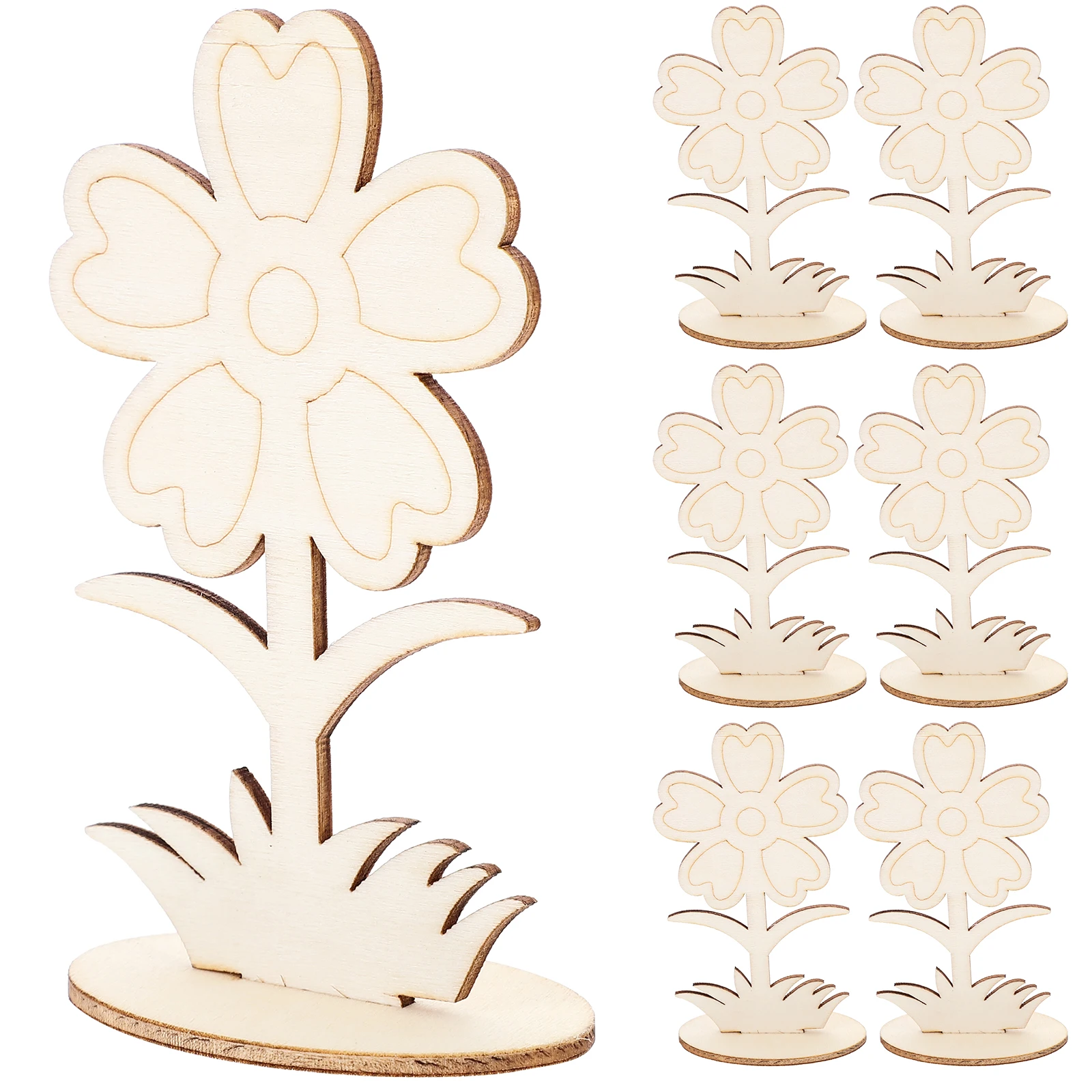 ดอกไม้ไม้เปล่า 12 ชิ้น สำหรับงานฝีมือ รูปทรงดอกไม้เรียบ ไม่ทาสี สำหรับงาน DIY วาดภาพ ระบายสี ของตกแต่งบ้านและสำนักงาน