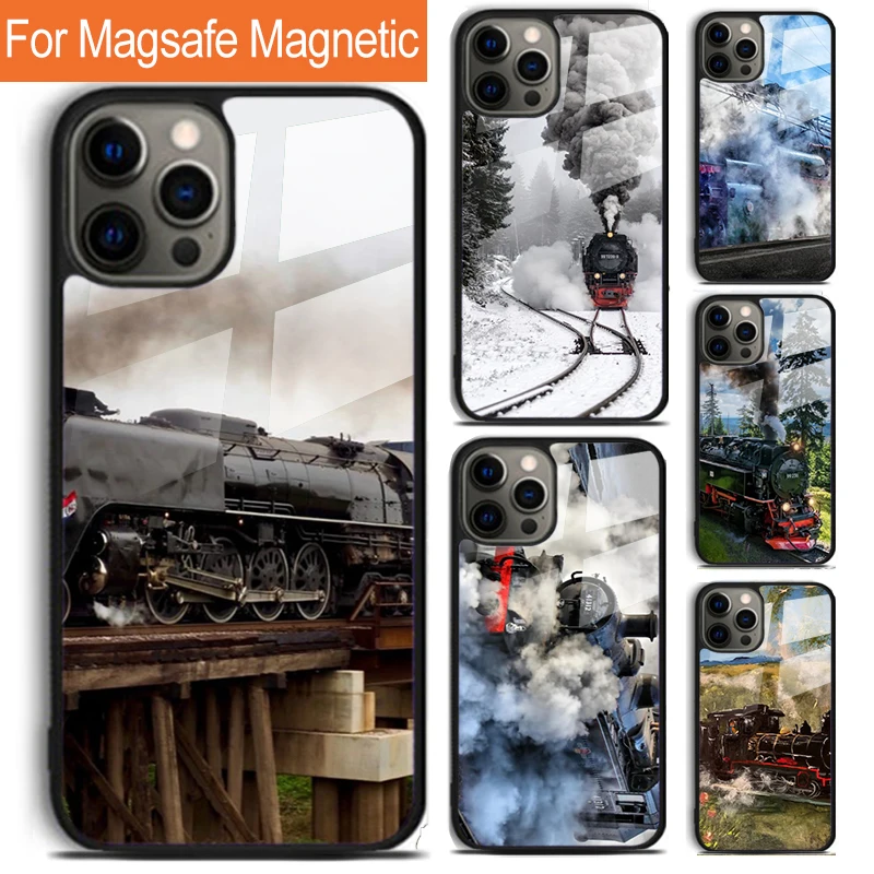 

Чехол для телефона с паровым двигателем Train для iPhone 17, Air 16, 15, 14, 12, Pro Max Plus Magsafe, магнитный чехол для беспроводной зарядки
