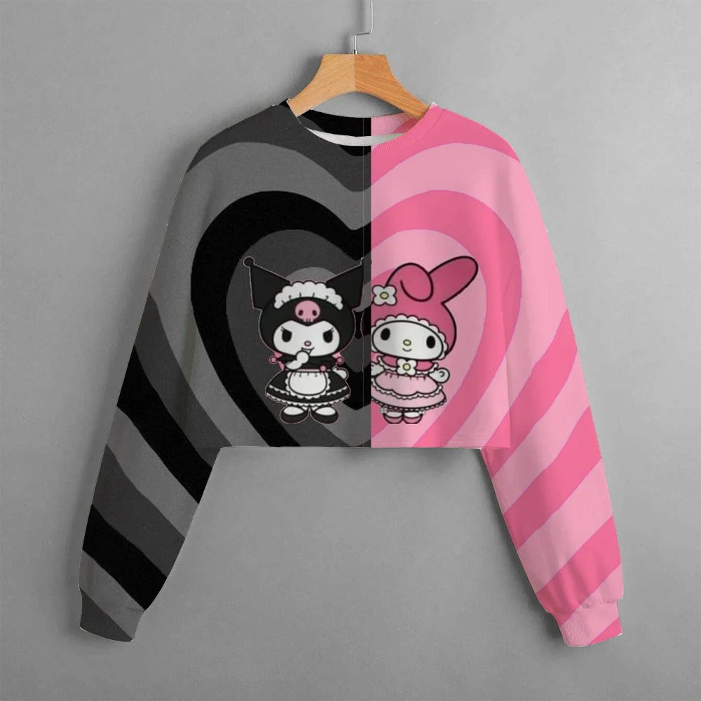 Hello Kitty MINISO Kuromi Hoodie Pattern Long sleeved Top for Children and Girls Outdoor Sports Top Sweatshirt