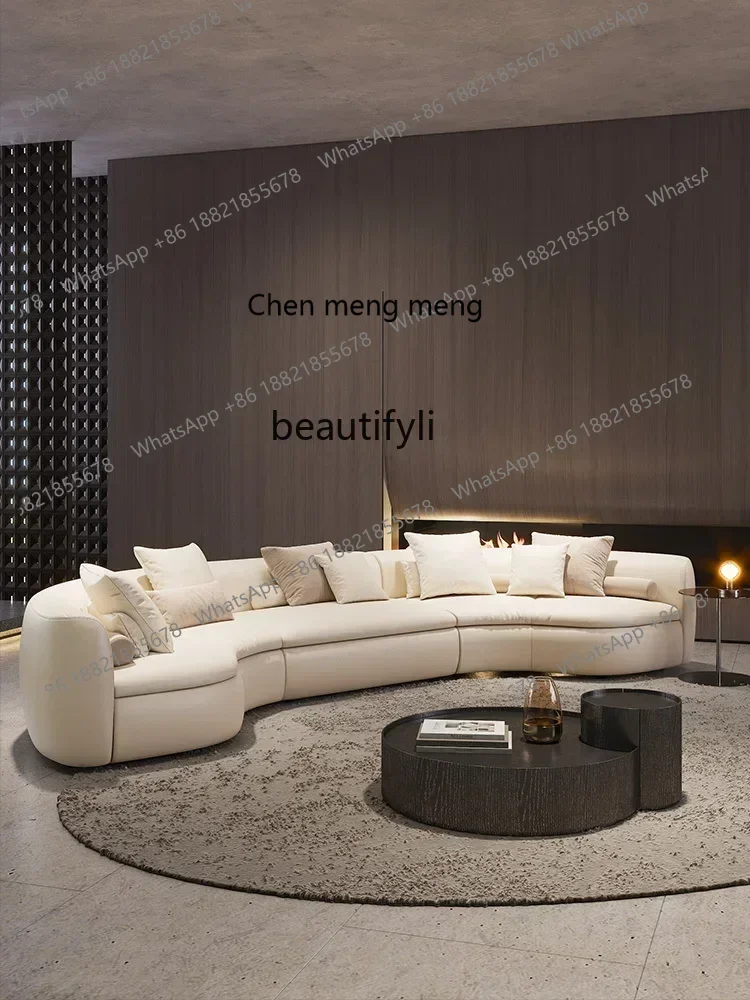 20031A Curved Leather Sofa First Layer Cowhide Semicircle Living Room Italian Modern Simple High-End Elegant