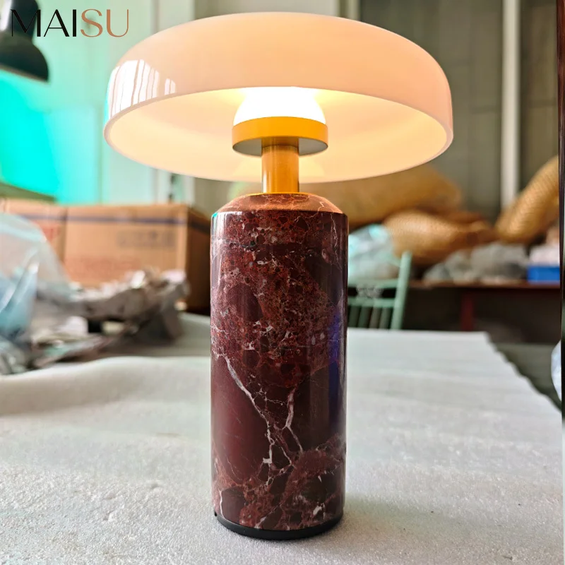 MAISU Danish Portable Rechargeable Marble Desk Lamp Touch Switch Dimmable LED for Bedroom Bedside Living Room Study Reading