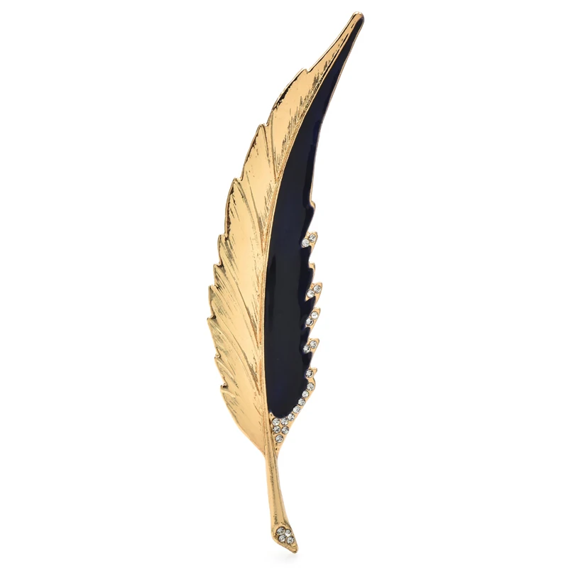 Wuli&baby Big Feather Brooches For Women Unisex 2-color Enamel Beauty Feather Leaf Party Casual Brooch Pins Gifts