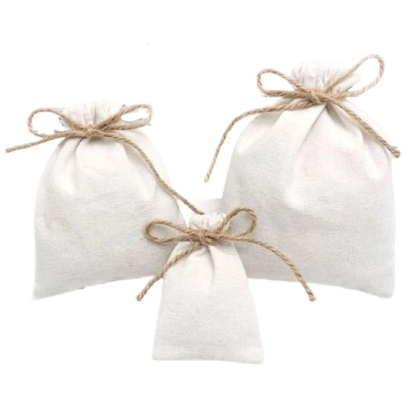 Cotton Gift Bags Burlap Rope 8x10cm 9x12cm 10x15cm 13x17cm pack of 100 Makeup Jewelry Drawstring Pouches