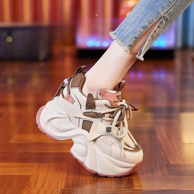 

​Women's Thermal Furry Dad Sneakers 2025 Autumn Winter Thick Sole Inner Height Casual Shoes​ Fashion Lace Up Shoes for Women