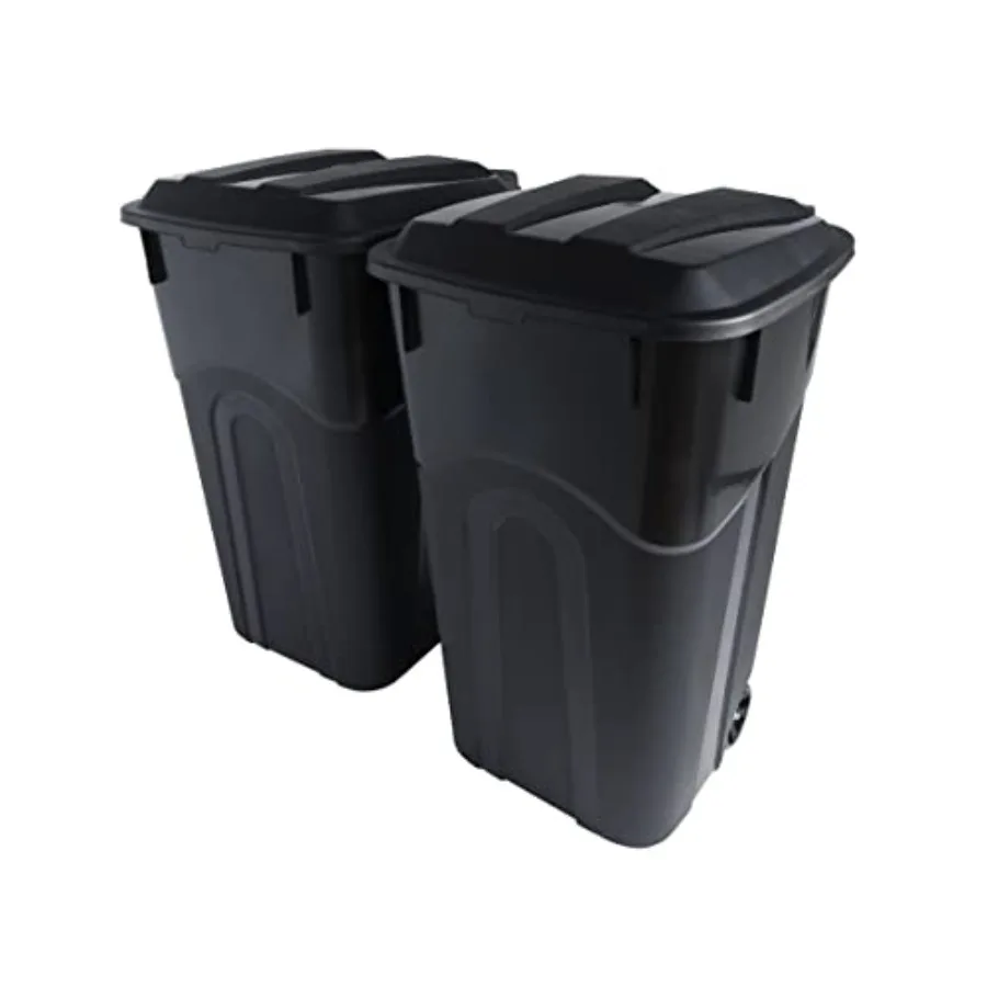 

32 Gallon Wheeled Outdoor Garbage Can with Attached Snap Lock Lid and Heavy-Duty Handles Black Heavy-Duty Construction Perfect