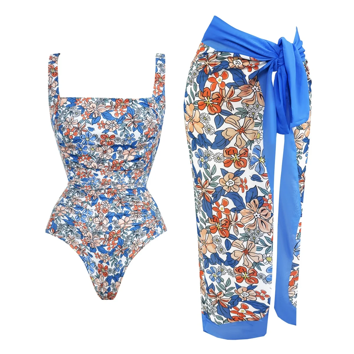 

2Pcs Retro Print Swimsuit With Cover Up Sexy Women Swimwear 2025 Push Up Bikinis Female Bandeau Biquini 2XL Bodysuit Beachwear