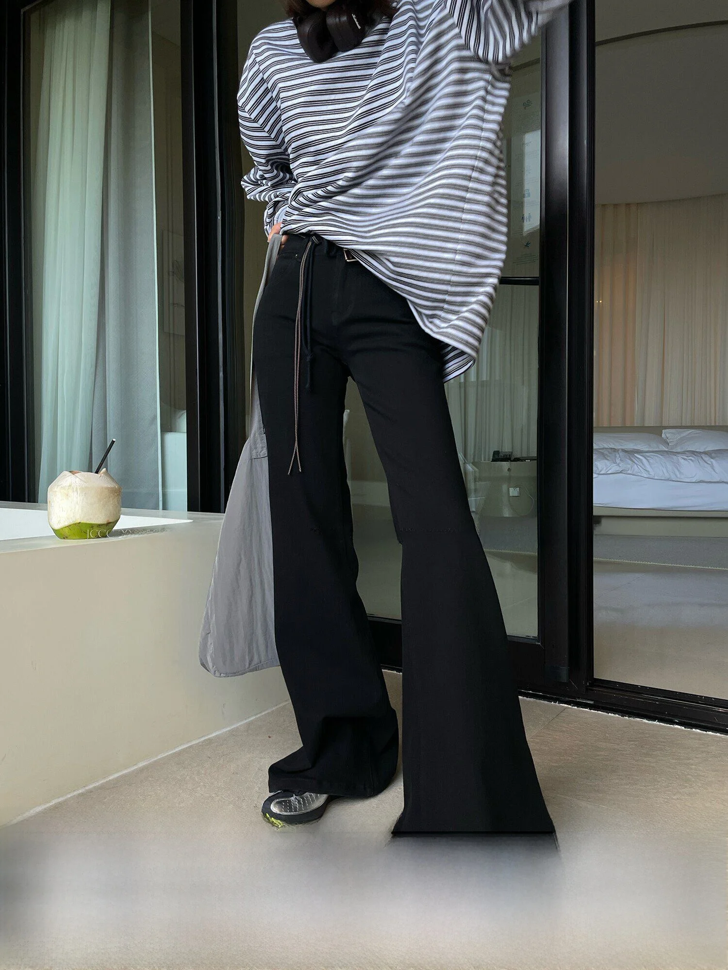 

JCCC Modern Overture Women's Straight Leg Pants Flared Black Slimming Long Trousers High Waist Minimalist Style Spring Autumn