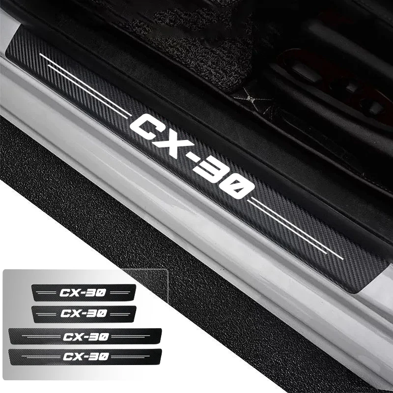 

Car Door Sill Carbon Fiber Sticker Threshold Side Anti Scratch Waterproof For Mazda CX30 Logo Trunk Bumper Scratch Guards Decals