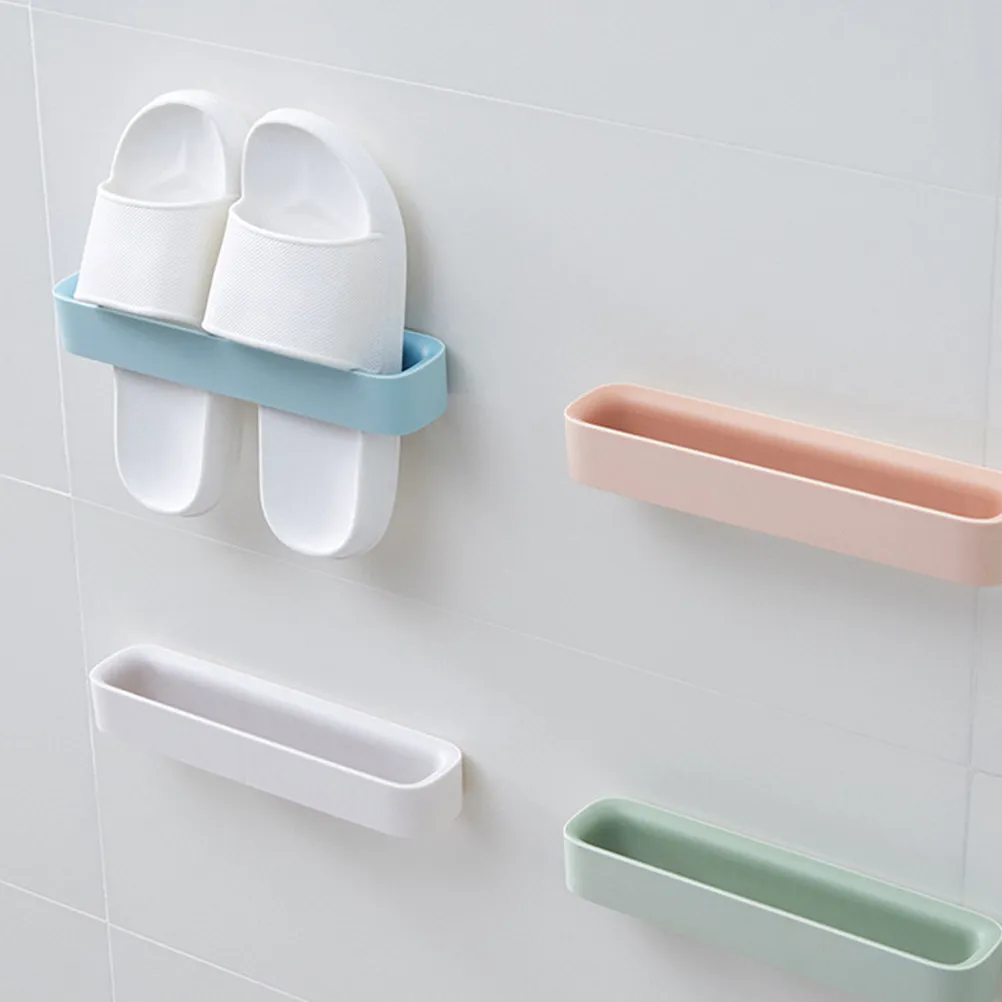 2Pcs Wall-Mounted Slippers Rack No-Drill Self-Adhesive Slipper Organizer for Bathroom Hallway Entryway Smooth Surfaces Slippers