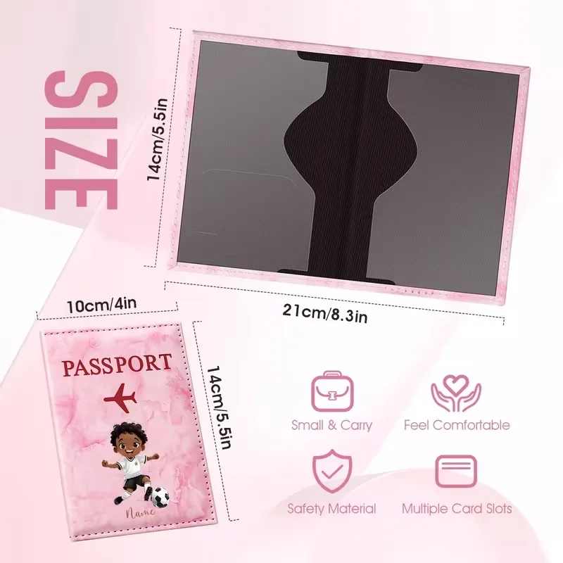 Personalized Name Vibrant Soccer Boy Illustration Design PU Passport Holder, Featuring a Design Combining a Male Soccer Playe
