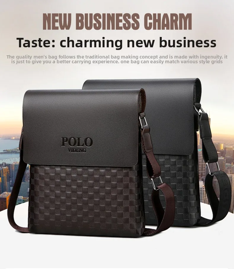 

2025 Men's Shoulder Crossbody Bag Korean Version Fashionable Chessboard Pattern Embossed New Men's Casual Business Bag