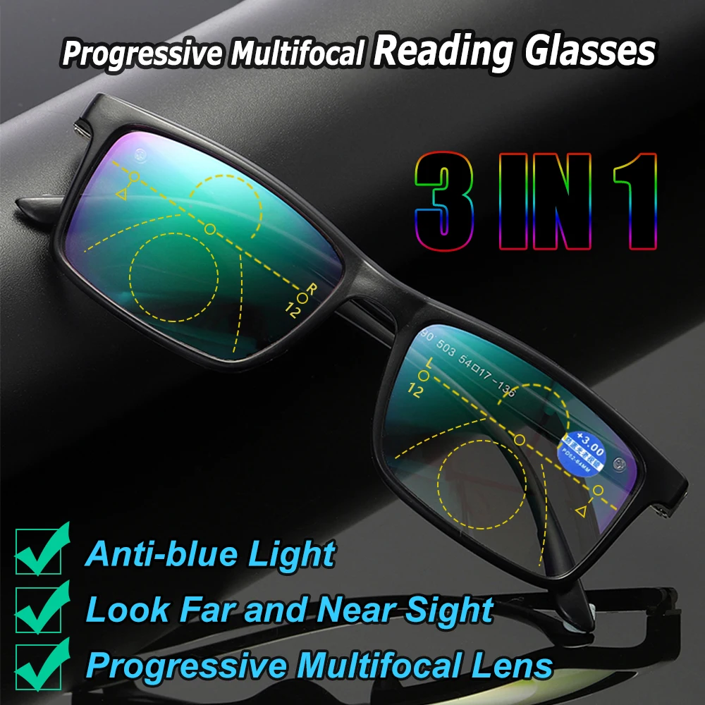 Bifokale Linsen Progressive Multifokus-Lesebrille für Männer 2023, Anti-Blaulicht, Nah-Fern-Lesebrille, Metall-Gafas – Detail 2