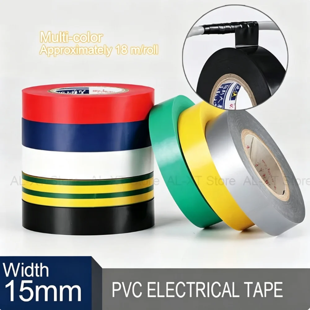1-10Rolls 18-180M Multi-Color PVC Electrical Tape Safety Insulation Tape Width 15mm Self Adhesive Electric Wire Protection Tapes
