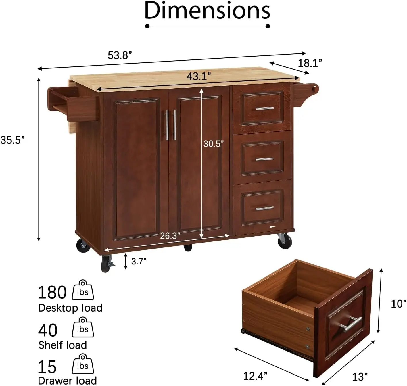 Kitchen Island Cart with Drop Leaf Countertop, Rolling Mobile Kitchen Cart,