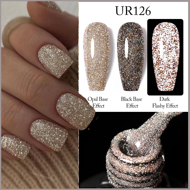 UR ŞEKER 7.5 ml Şampanya Gümüş Yansıtıcı Glitter Jel Oje Lazer Köpüklü Hybird Kapalı Islatın Nail Art UV LED Vernikler