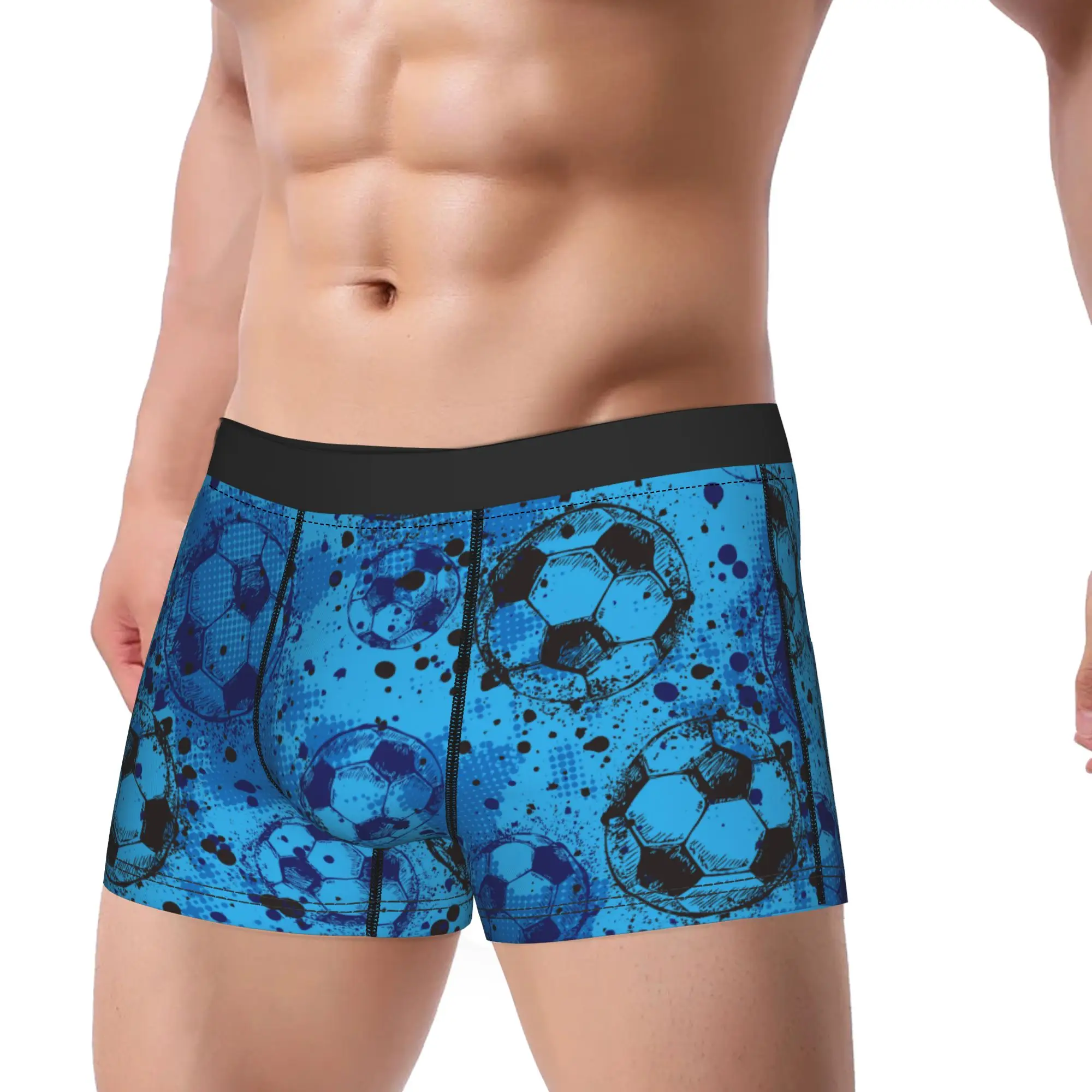 Men's Cartoon Soccer Ball Football Long Underwear  Novelty Boxer Briefs Shorts Panties Male Breathable Underpants Plus Size