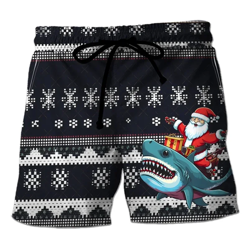 2025 feliz natal papai noel shorts masculinos engraçado natal unisex y2k board calças curtas verão havaí maiô surf nadar crianças troncos