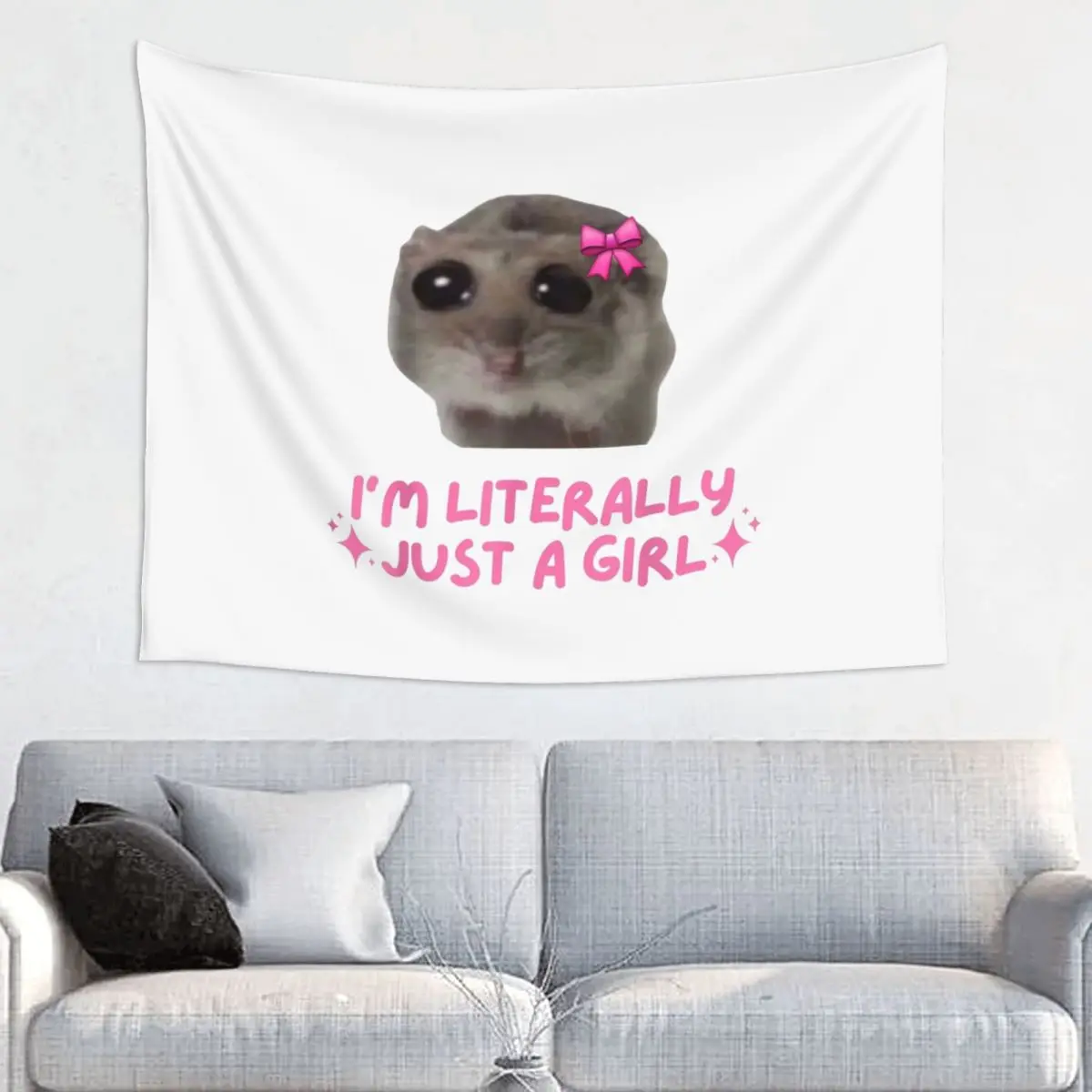 Sad Hamster Meme Tapestry Wall Hanging Print Polyester Tapestry I'm Just a Girl Art Decoration Room Home Decor 95x73cm