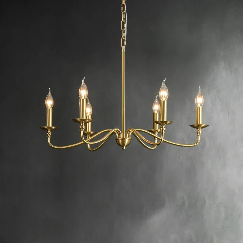 

American Chandelier Nordic Light Luxury Copper Living Dining Room Pendant Light Retro Lighting Lustre Study Bedroom Hanging Lamp