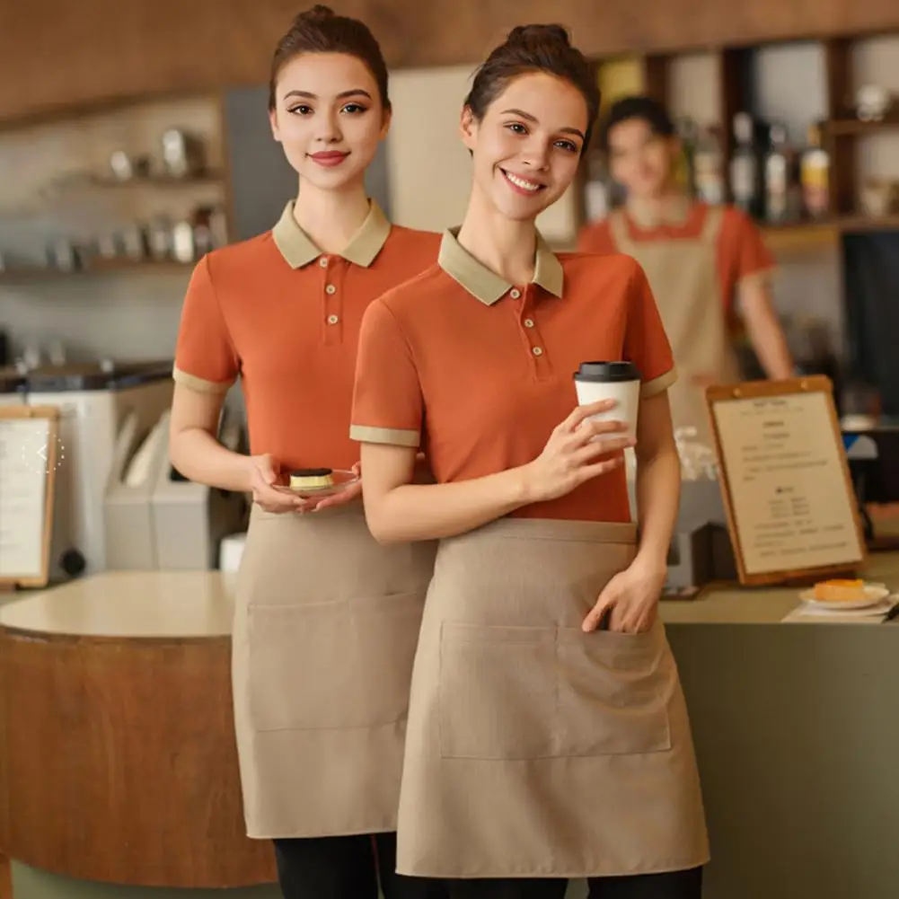 Women Lapel Collar Shirt Moisture-wicking Waiteress Top Professional Unisex Waiter Uniform Shirt for Coffee House Hotel for Food