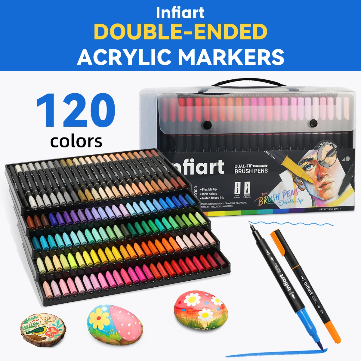 Infiart High-Performance 60/80/120 Colors Acrylic Paint Marker Set, Extra Large Capacity, 1mm Bullet Tip, Attractive Drawing Gel