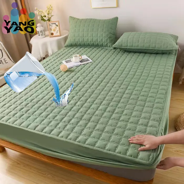 Waterproof Quilted Fitted Sheet Pet Anti-wetting Bed Sheet Queen Customized Raw Cotton Mattress Cover Not Included Pillowcase