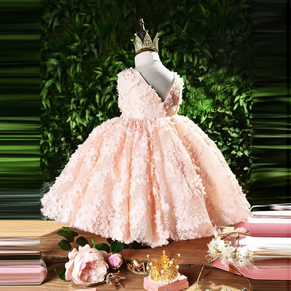 

1st Birthday Wedding Party Princess Dress 3D Flower Lace Kids Dresses For Girls Teenage Dresses Ball Gown New Baby Girls Dress