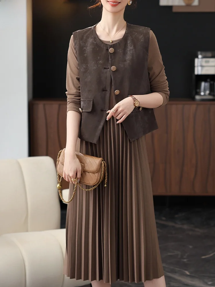 

Элегантный комплект для женщин среднего возраста: модный весенний жилет и юбка-двойка для мам и дочерей