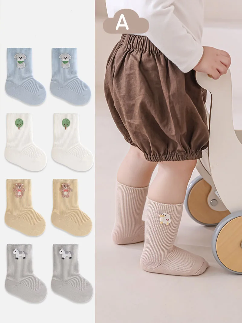 

3 Pairs a Lot MILANCEL Autumn Baby Socks 0-3T Cartoon Dogs Horse Kids Girls In Tube Socks Thin Breathable Toddler Floor Sock