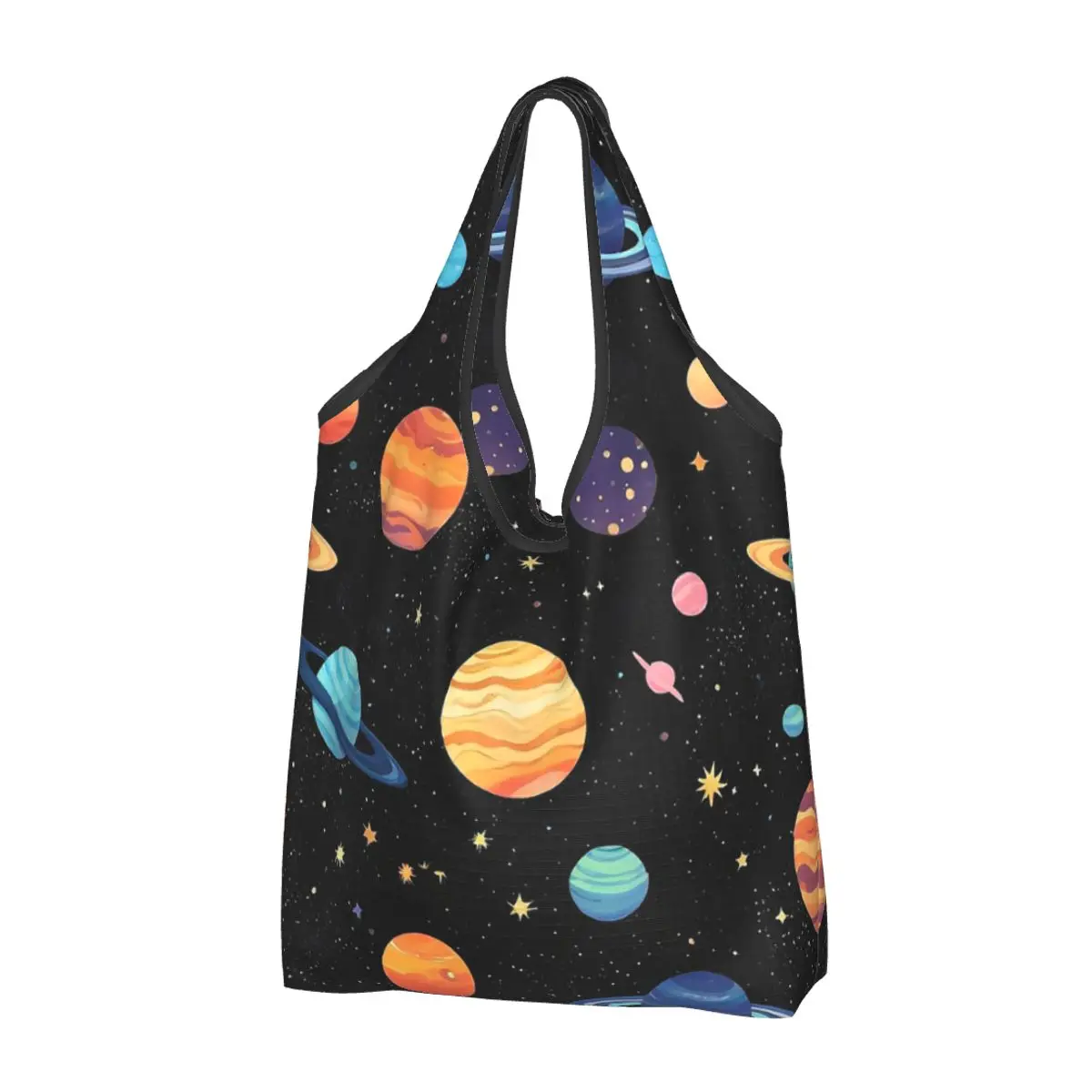 Solar System Space Planets Universe Portable Tote Shopping Bags Large Capacity Shopper Bag Grocery Handbag Shoulder Bag