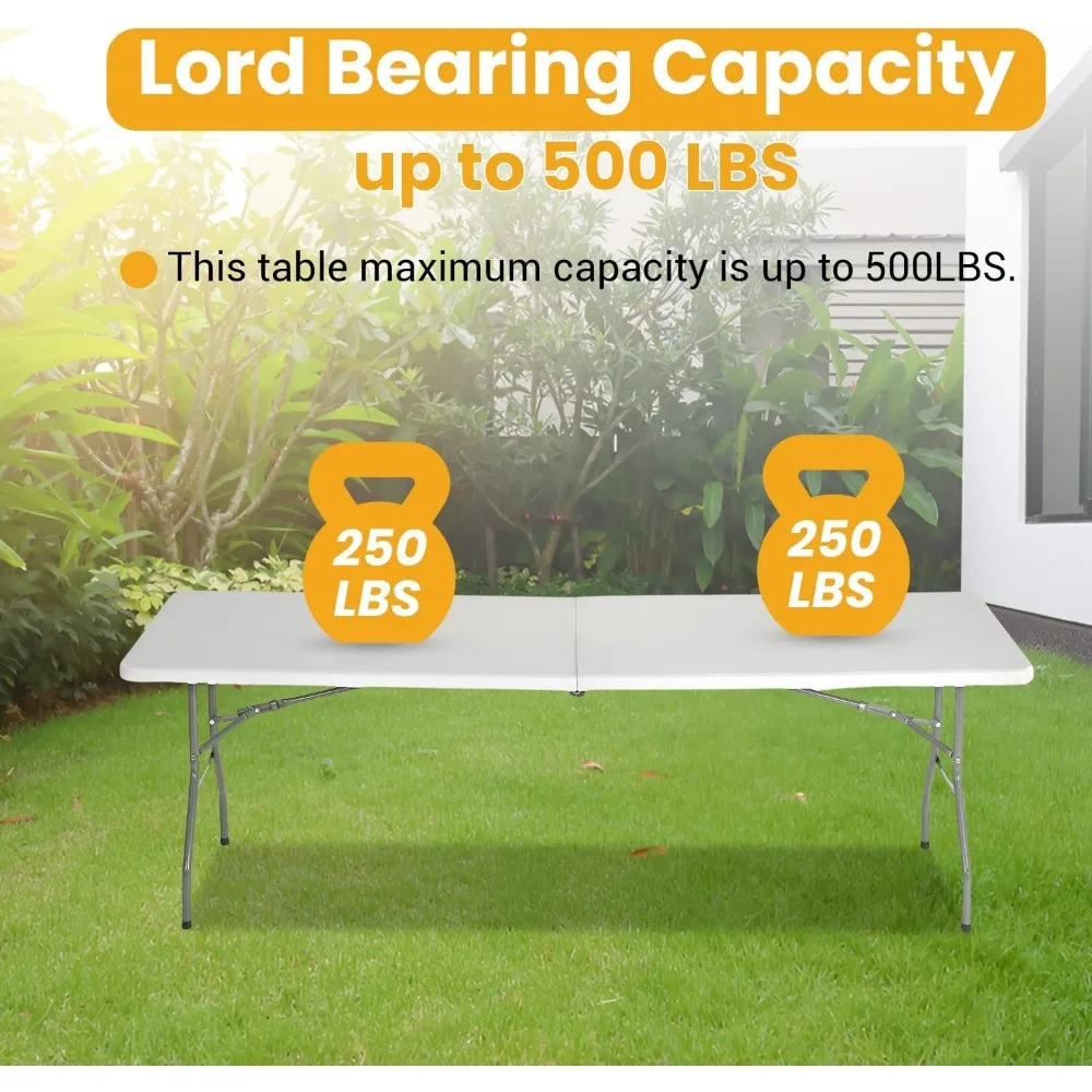طاولة نزهة محمولة قابلة للطي بطول 6 أقدام مع مقبض، بيضاء - خفيفة الوزن للاستخدام الداخلي والخارجي #4