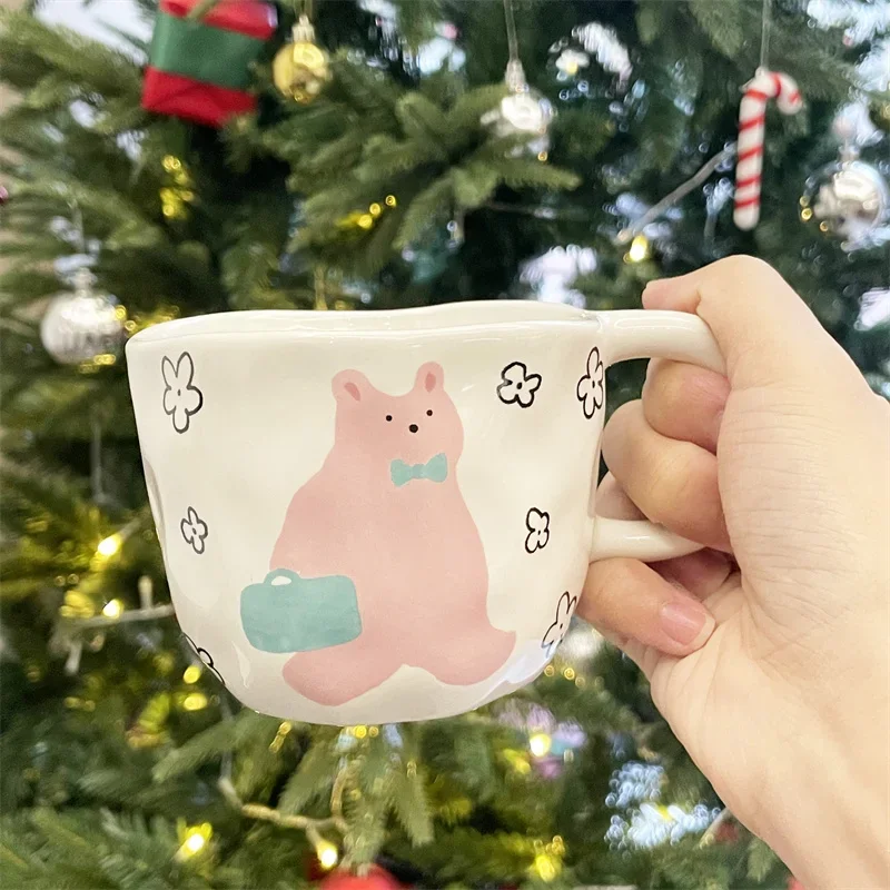 Exquisite niedliche Bär Keramik becher unregelmäßige Hand eingeklemmte Kaffeetasse Frühstück Milch Haferflocken Tasse Paar Geschenk Wasser Tasse für Büro