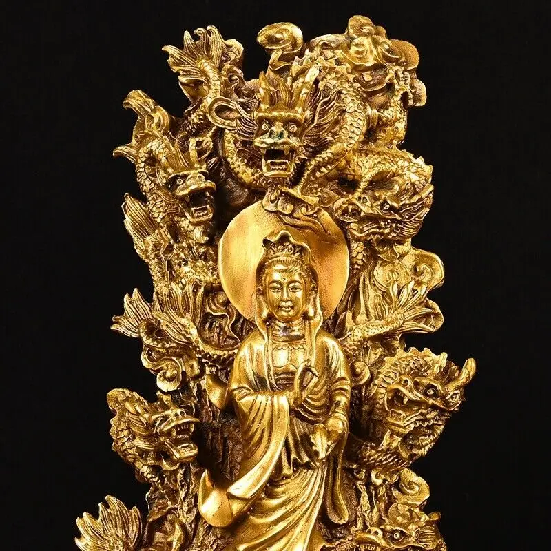 home decor brass sculpture buddhism nine dragon Avalokitesvara Bodhisattva