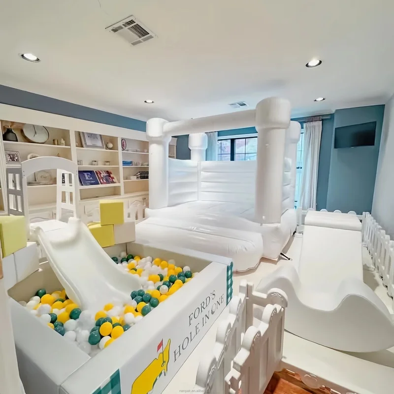 Non-toxic Soft Play White Package  Rectangular Ball Pit with Slide Block Soft Play Rocker for Birthday Party Rental