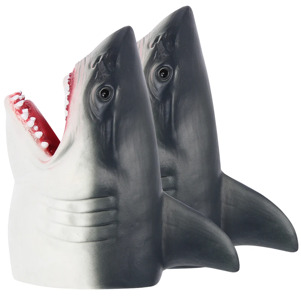

2pcs Shark Hand Puppets Grey Soft Realistic Educational Toy for Kids Finger Puppet Parent-child Play Cartoon Animal