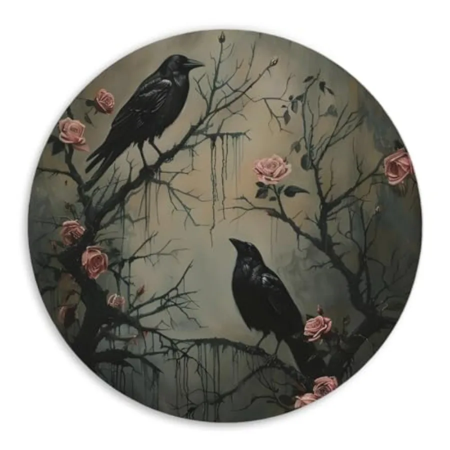 

Gothic Crow Rose Round Mouse Pad Office Gifts for Men Women, Floral Bird Mouse Pads for Office Home Dorm Desk Mat Accessories D