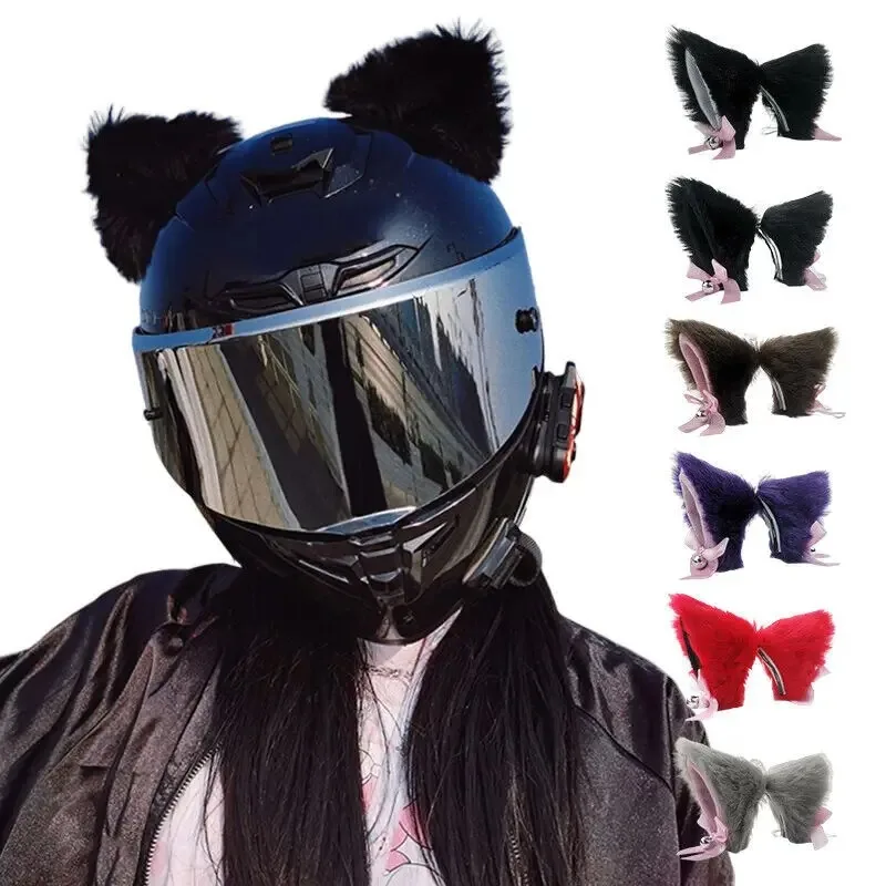 

Motorcycle Helmet Cat Ears Decoration Cute Plush Stickers Motocross Helmet Full Face Off Road Helmet Decor Cosplay Styling