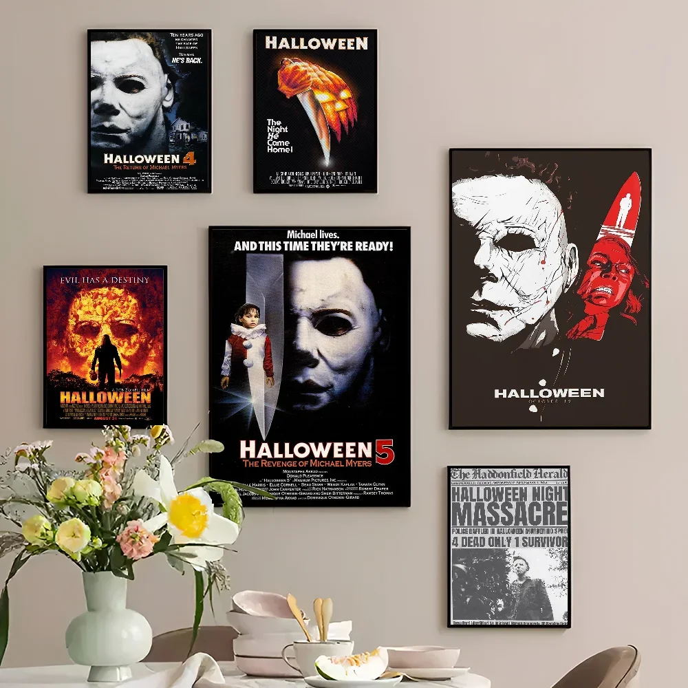 أفلام الرعب الأمريكية هالهلع ، شخصيات مايكل مايرز ، ملصقات كلاسيكية عتيقة ، فن حائط عالي الجودة ، ديكور ريترو