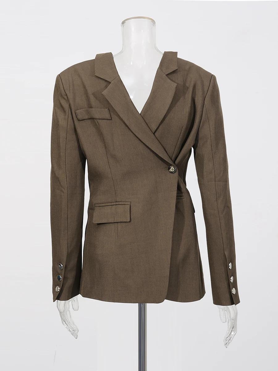 VGH Giacche eleganti da pendolare dimagranti per donna Scollo a V Manica lunga Tasche impiombate Giacca autunnale firmata Stile moda femminile