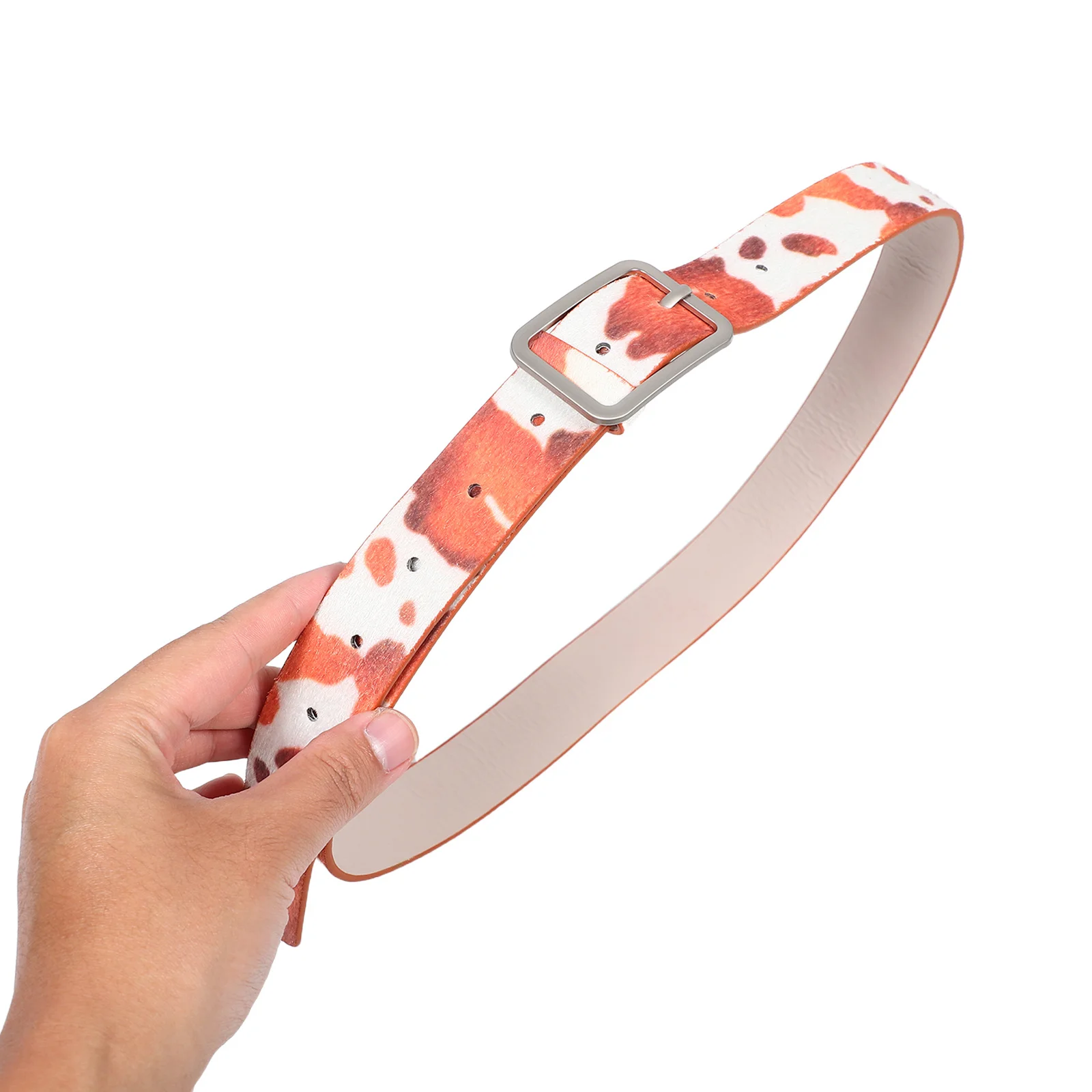 

Women's Cowprint Waist Belt PU Skinny Adjustable Buckle Animal Print Stylish Waistband for Dress Jeans Cowprint Belt