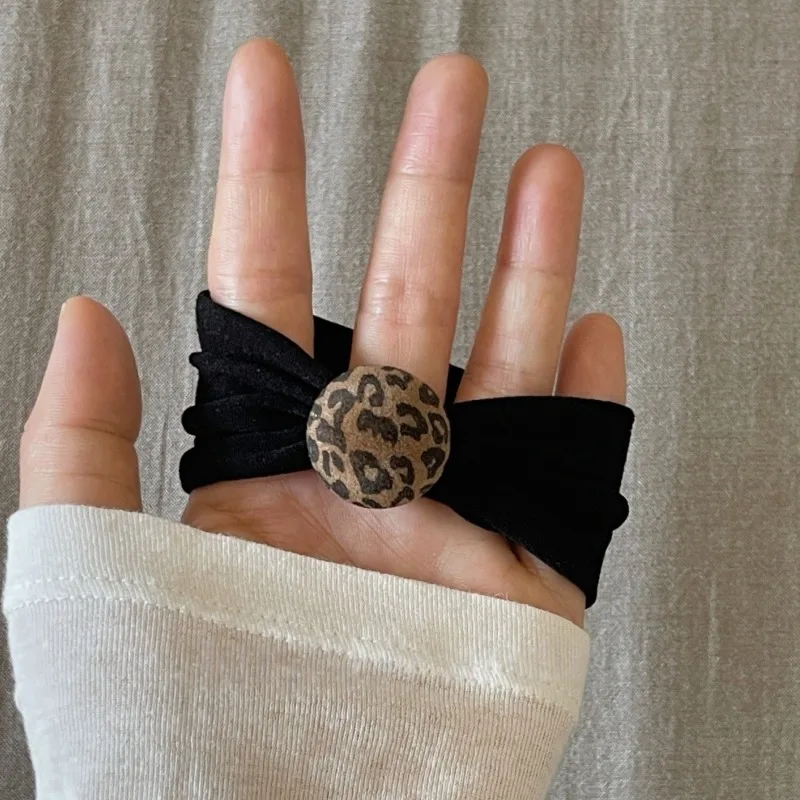 الكورية يتدفقون ليوبارد طباعة العصابات الشعر الشتاء الرجعية منخفضة ذيل حصان العلاقات الشعر المرنة إكسسوارات الشعر العصرية #3