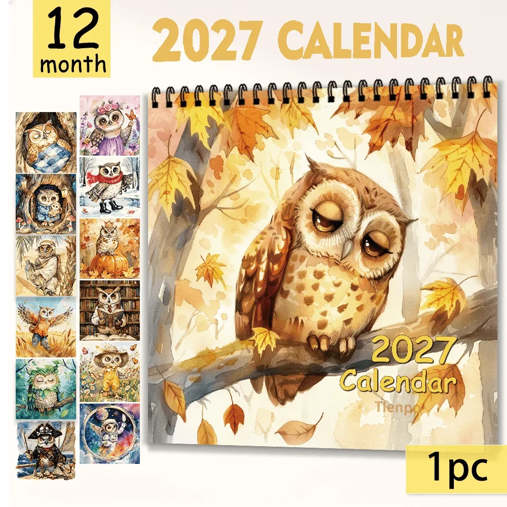 1pc 2027 Autumn Animals Wall Calendar,12‑Month Planner,Gift For Back‑to‑School,Christmas,New Year,Free Stickers Included