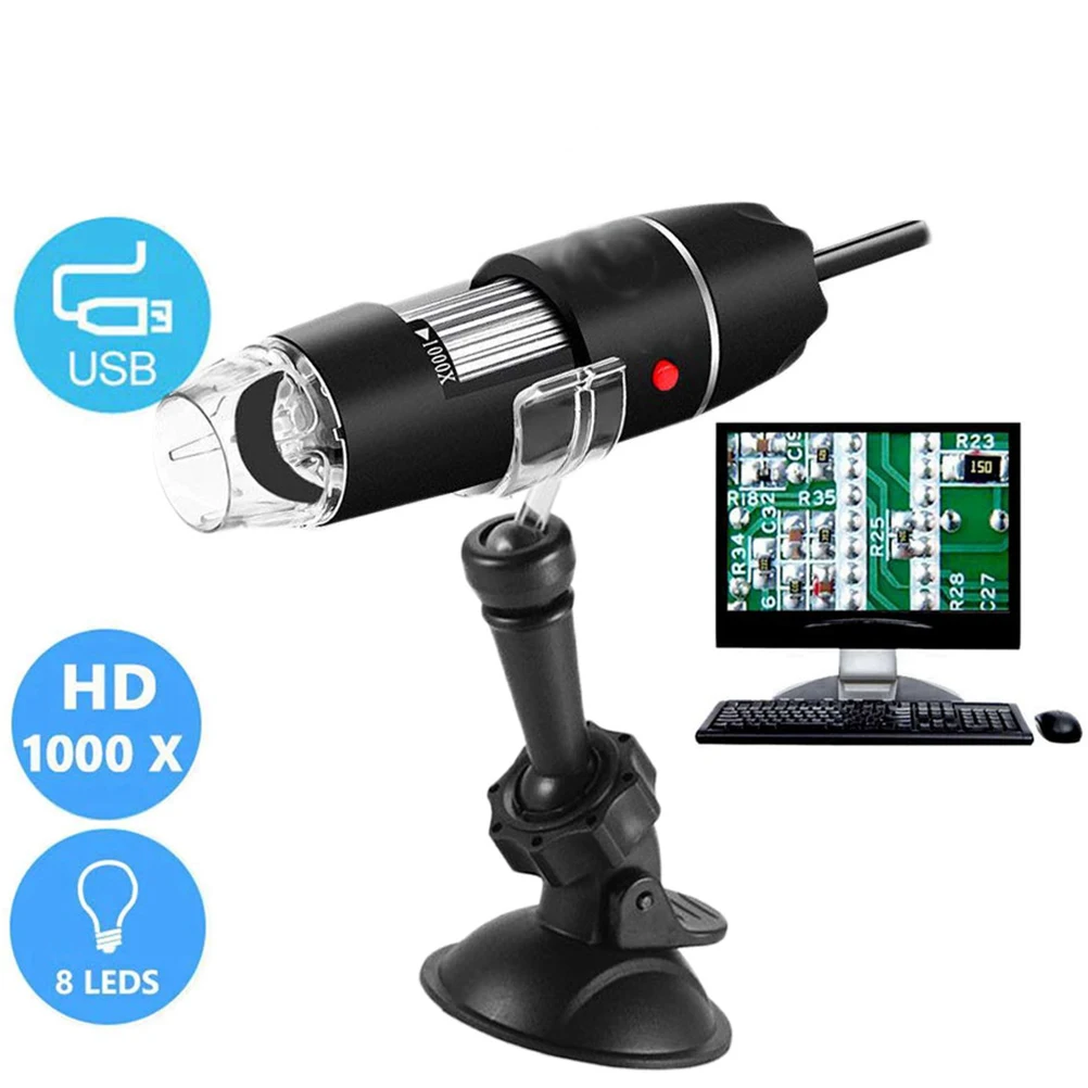 

Portable USB Digital Microscope 1000X Magnification Handheld Electron with 8LEDs Inspection Photography Video Recording