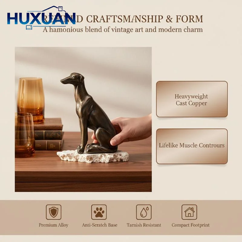 23.5*18*10.5cm Antique Bronze Resin Greyhound Dog Statue Sculpture Vintage Animal Figurine Home Living Room Decorative Ornament