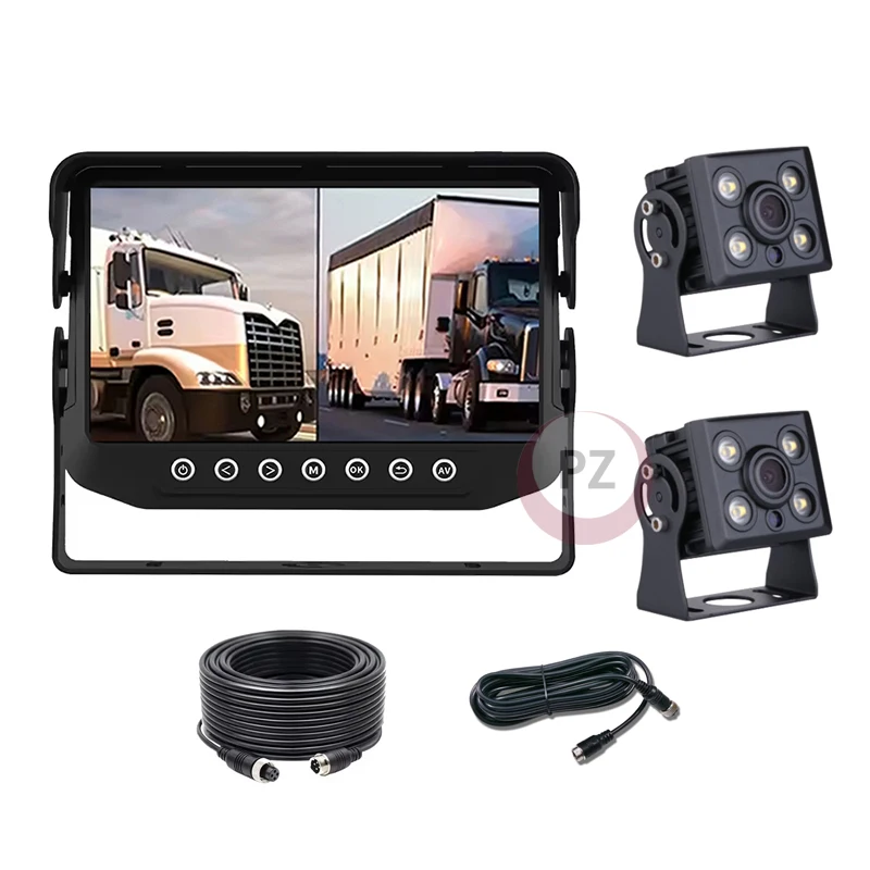 7 Inch IPS Split Screen 1080P 1200TVL Waterproof 1/2/4CH Monitor Night View Reverse Camera Kit for Trucks Front Rear Views